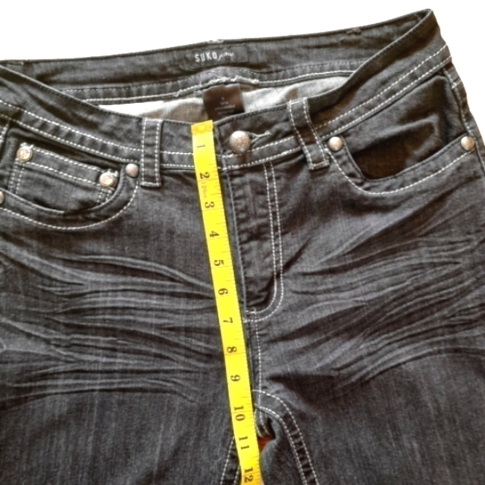 SUKO JEANS Bootcut Womens Size 8 Dark wash Embellished with stitching Rhinestone - Picture 7 of 12